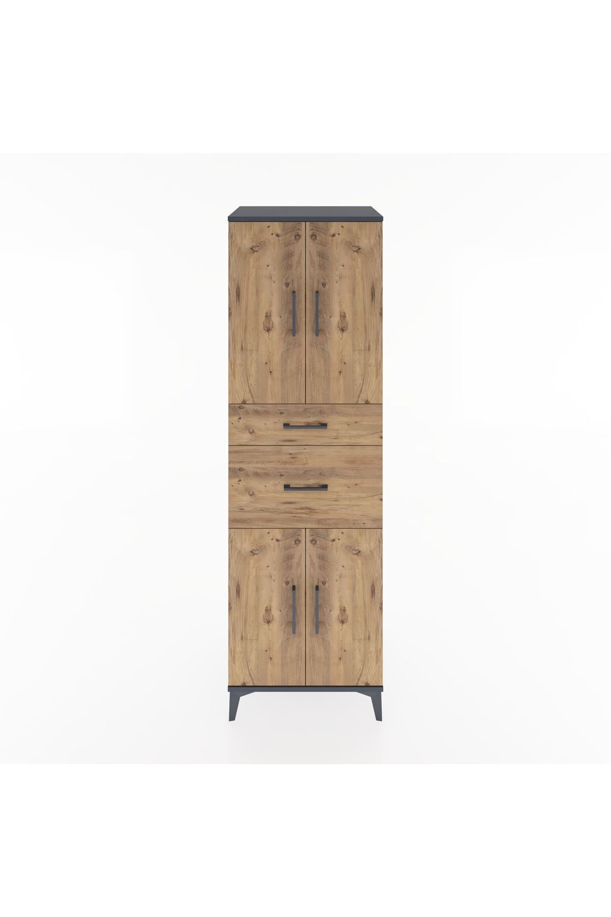 Hyperion Dolap 4 Raflı 2 Çekmeceli 4 Kapaklı 60x44x195 Antrasit-Çam