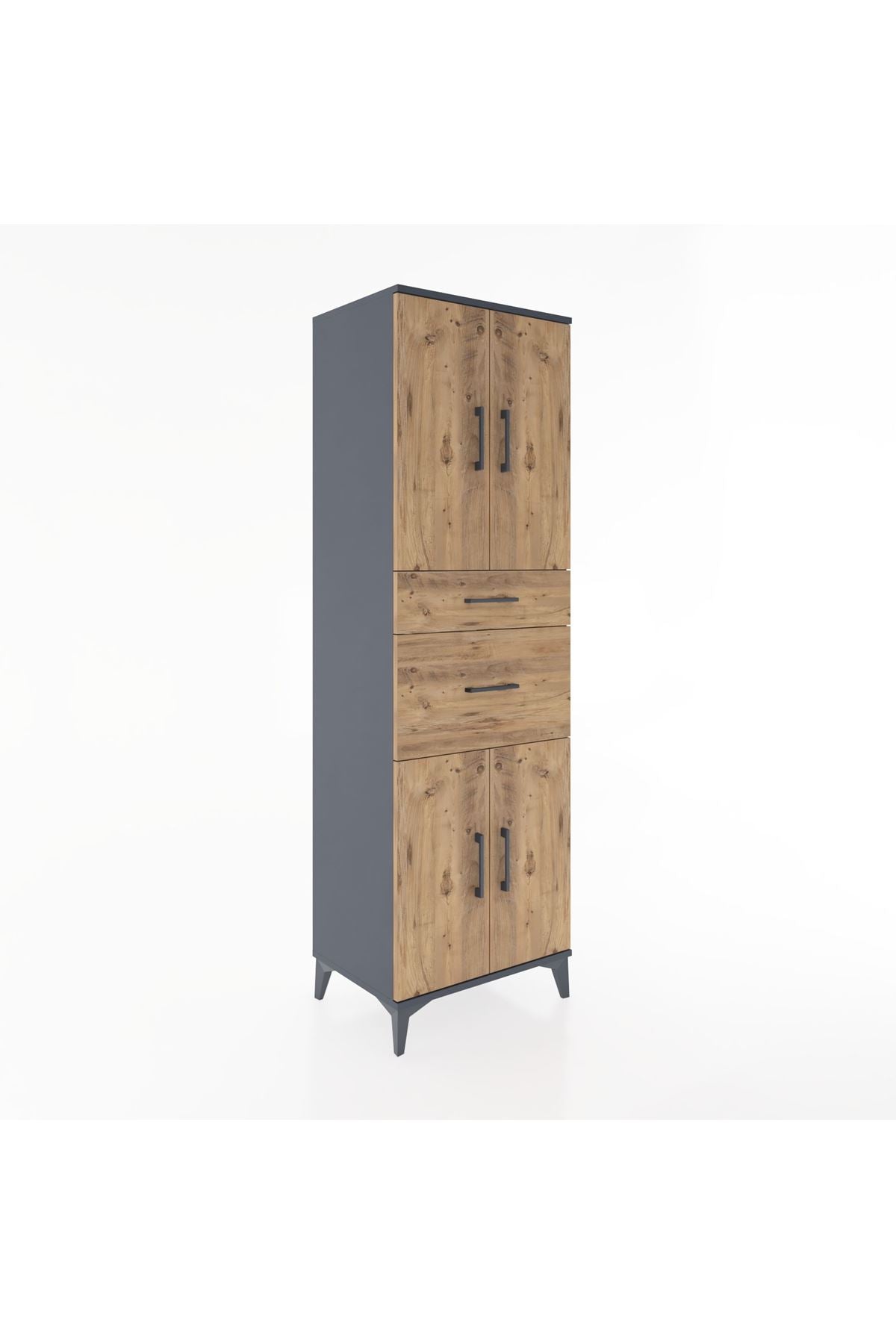 Hyperion Dolap 4 Raflı 2 Çekmeceli 4 Kapaklı 60x44x195 Antrasit-Çam