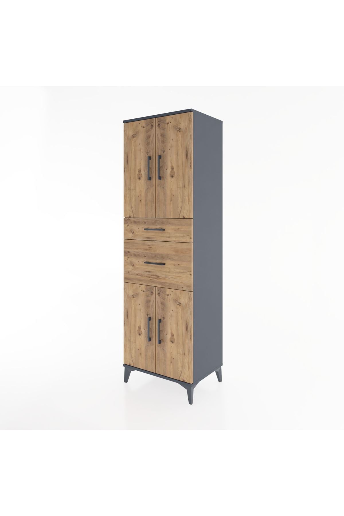 Hyperion Dolap 4 Raflı 2 Çekmeceli 4 Kapaklı 60x44x195 Antrasit-Çam