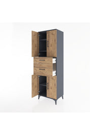 Hyperion Dolap 4 Raflı 2 Çekmeceli 4 Kapaklı 60x44x195 Antrasit-Çam