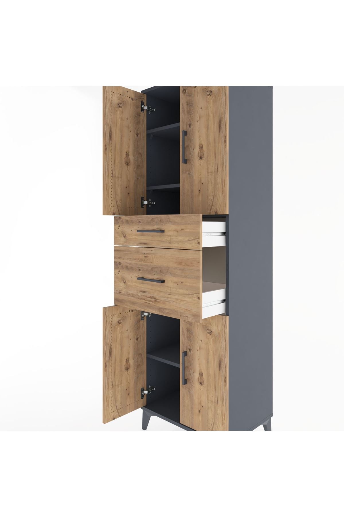 Hyperion Dolap 4 Raflı 2 Çekmeceli 4 Kapaklı 60x44x195 Antrasit-Çam