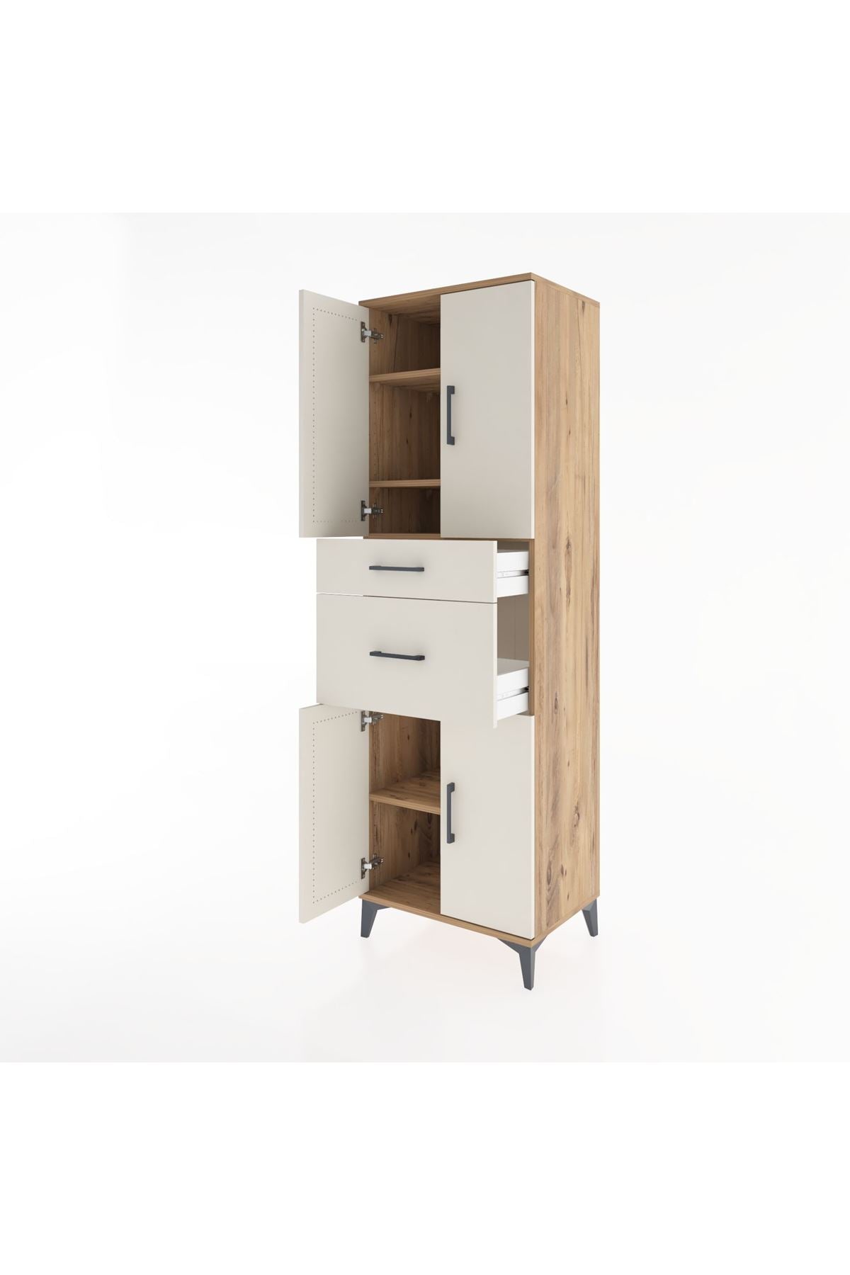 Hyperion Dolap 4 Raflı 2 Çekmeceli 4 Kapaklı 60x44x195 Çam-Aytaşı