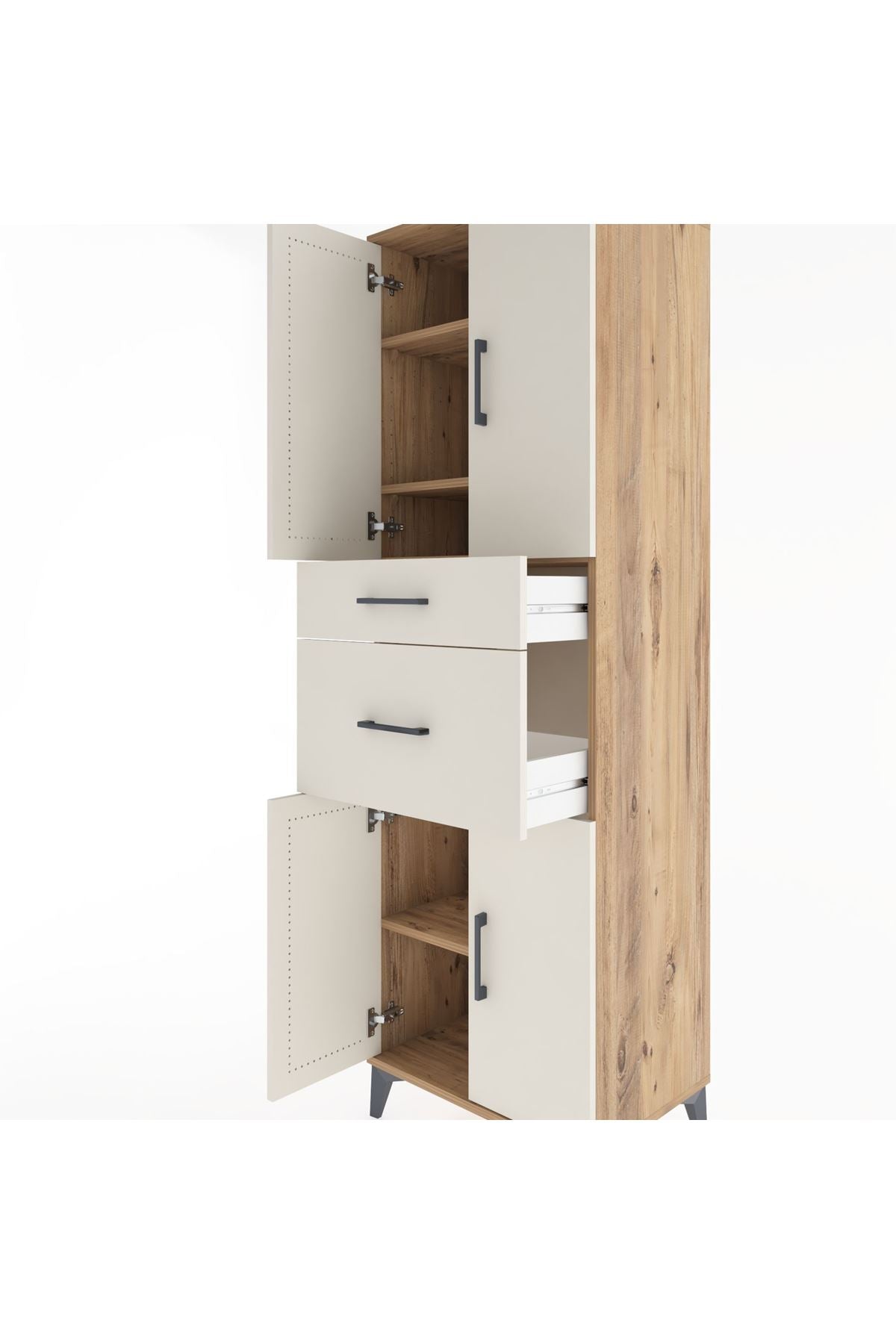 Hyperion Dolap 4 Raflı 2 Çekmeceli 4 Kapaklı 60x44x195 Çam-Aytaşı