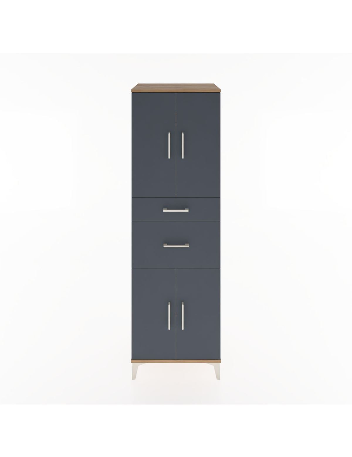 Hyperion Dolap 4 Raflı 2 Çekmeceli 4 Kapaklı 60x44x195 Çam-Antrasit