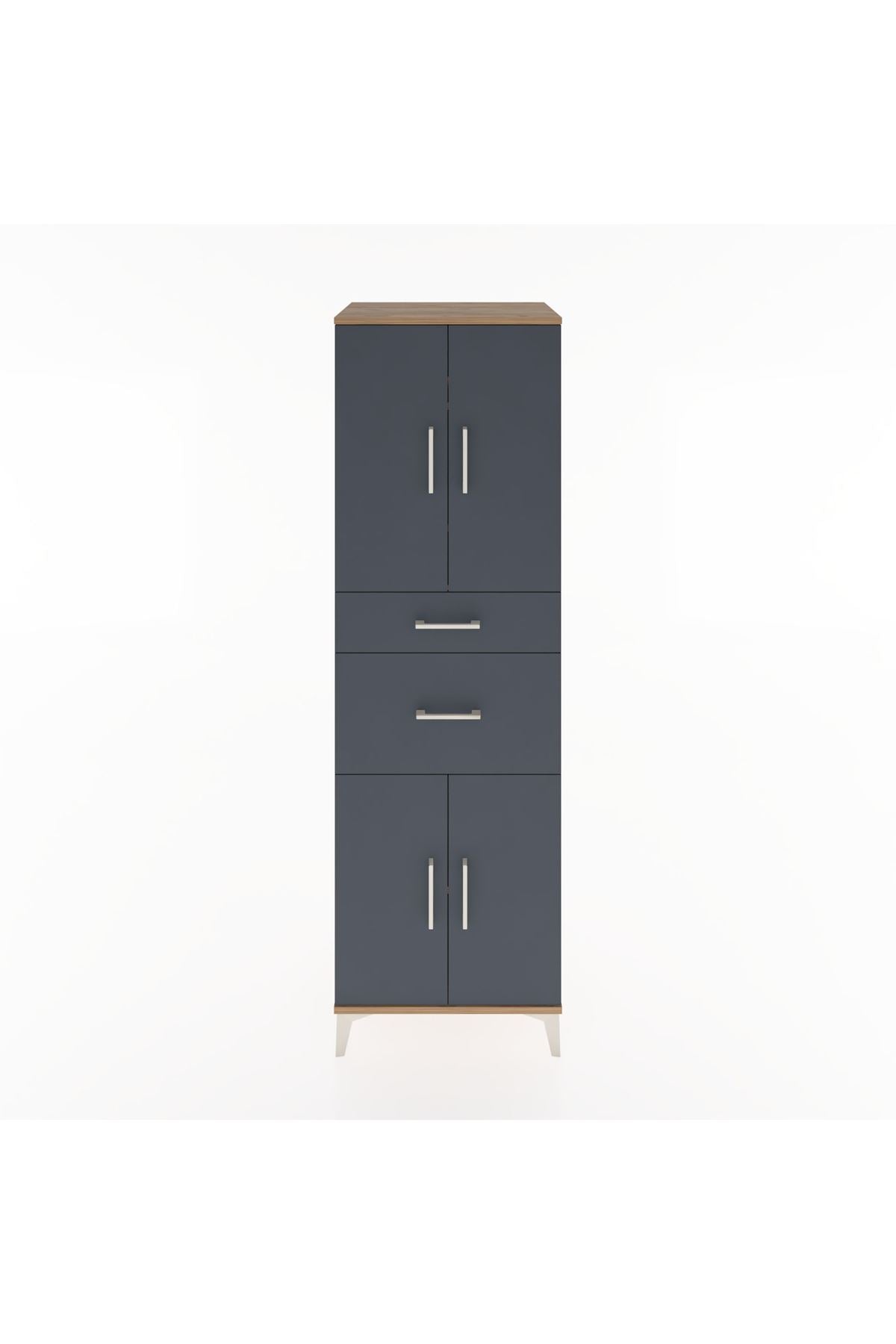 Hyperion Dolap 4 Raflı 2 Çekmeceli 4 Kapaklı 60x44x195 Çam-Antrasit
