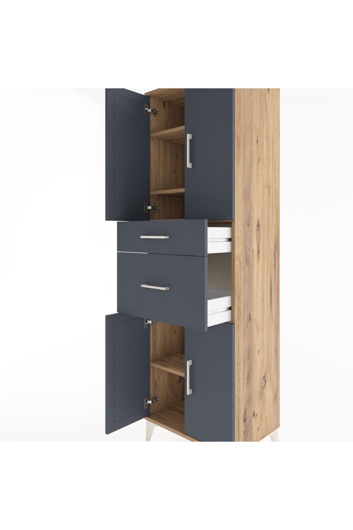 Hyperion Dolap 4 Raflı 2 Çekmeceli 4 Kapaklı 60x44x195 Çam-Antrasit