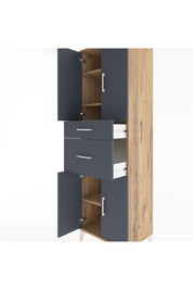 Hyperion Dolap 4 Raflı 2 Çekmeceli 4 Kapaklı 60x44x195 Çam-Antrasit