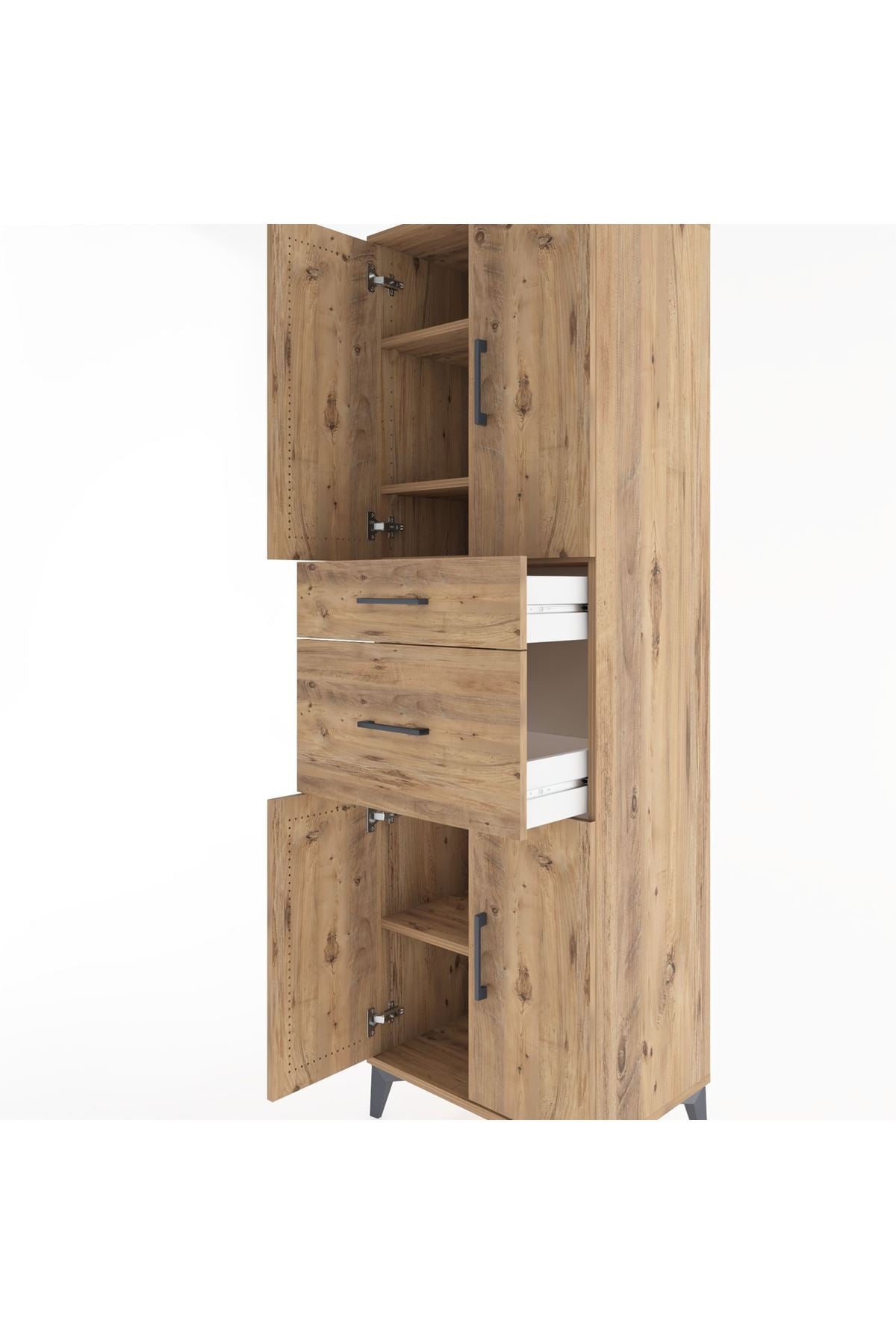 Hyperion Dolap 4 Raflı 2 Çekmeceli 4 Kapaklı 60x44x195 Çam-Çam