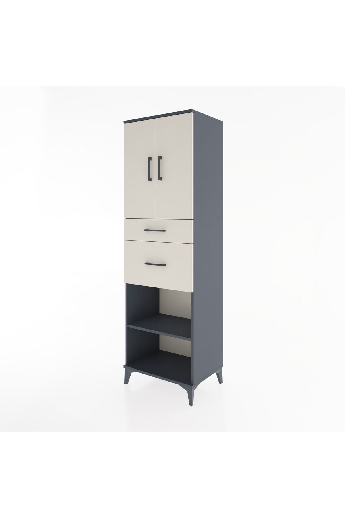 Hyperion Dolap 4 Raflı 2 Çekmeceli 2 Kapaklı 60x44x195 Antrasit-Aytaşı