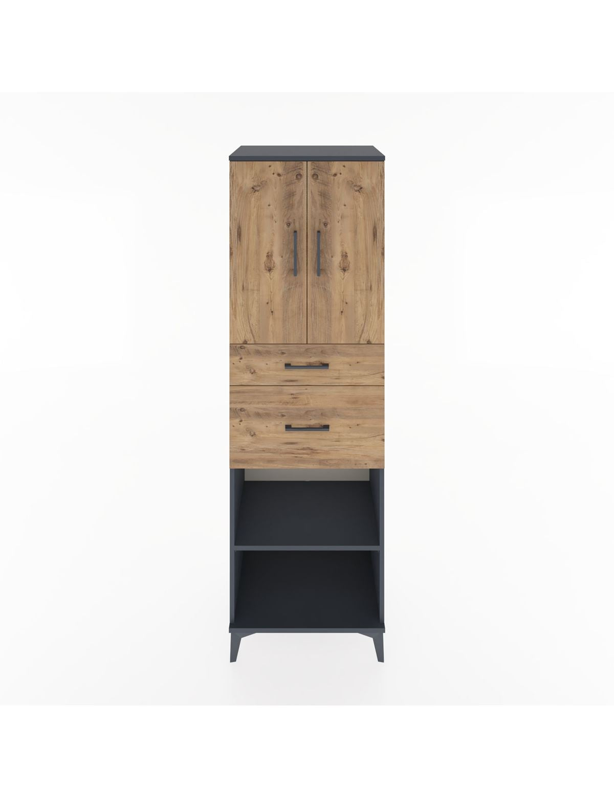Hyperion Dolap 4 Raflı 2 Çekmeceli 2 Kapaklı 60x44x195 Antrasit-Çam