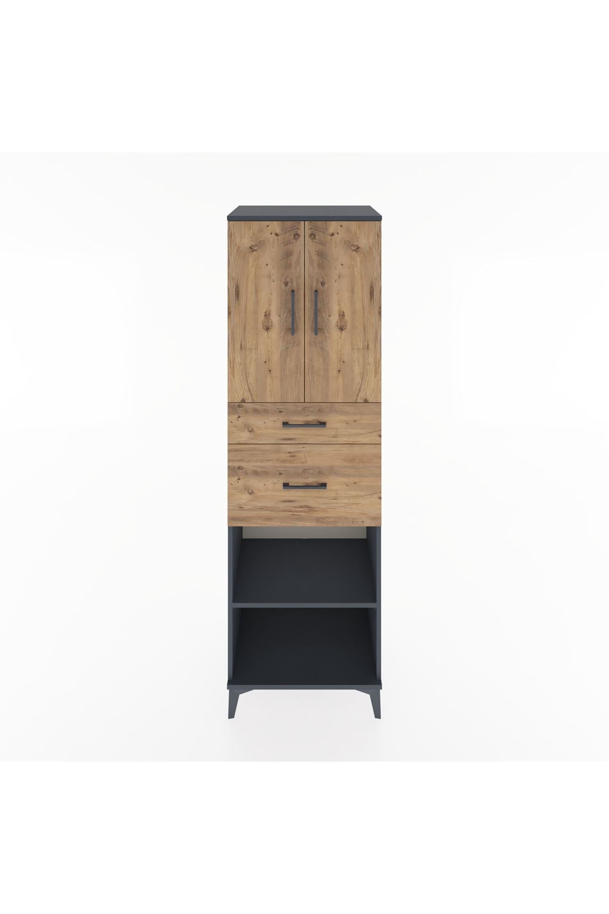 Hyperion Dolap 4 Raflı 2 Çekmeceli 2 Kapaklı 60x44x195 Antrasit-Çam