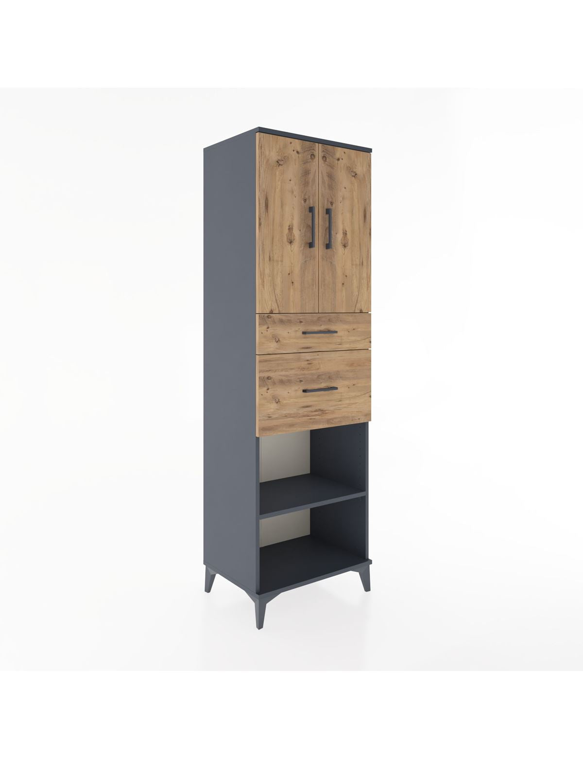 Hyperion Dolap 4 Raflı 2 Çekmeceli 2 Kapaklı 60x44x195 Antrasit-Çam