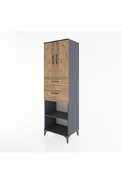 Hyperion Dolap 4 Raflı 2 Çekmeceli 2 Kapaklı 60x44x195 Antrasit-Çam