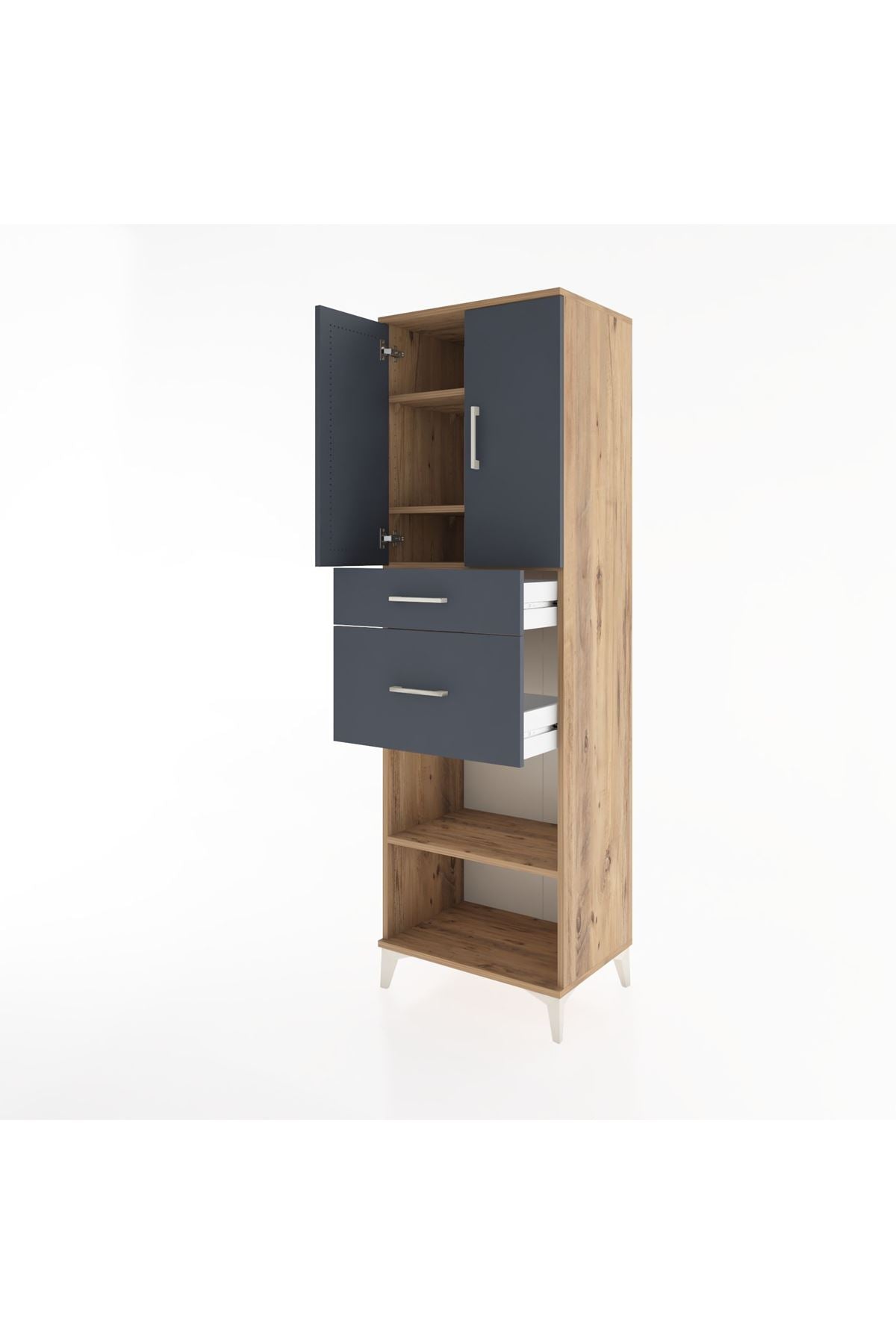 Hyperion Dolap 4 Raflı 2 Çekmeceli 2 Kapaklı 60x44x195 Çam-Antrasit