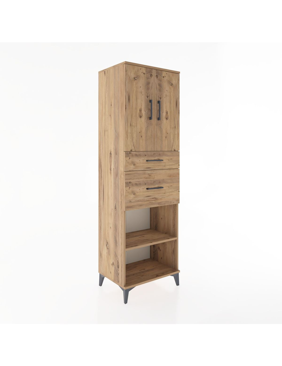 Hyperion Dolap 4 Raflı 2 Çekmeceli 2 Kapaklı 60x44x195 Çam-Çam