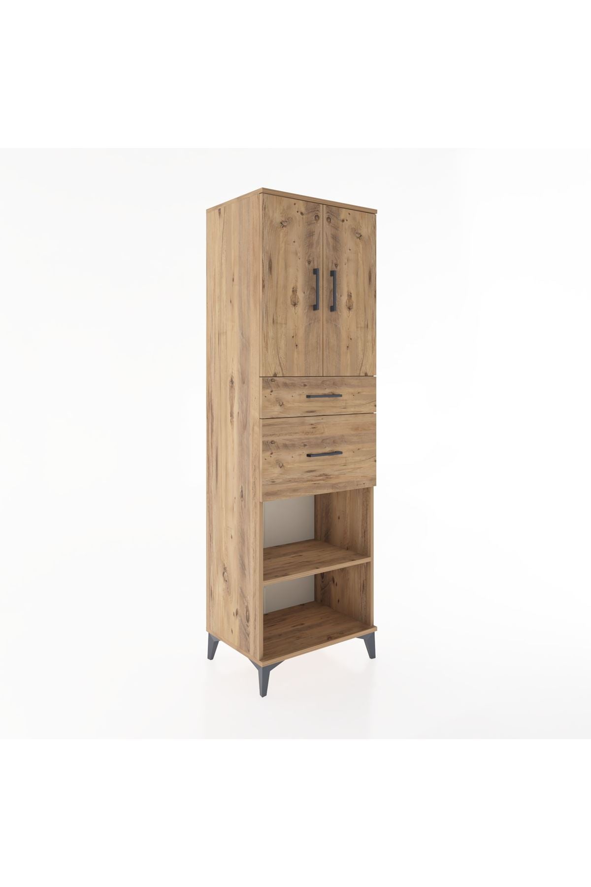 Hyperion Dolap 4 Raflı 2 Çekmeceli 2 Kapaklı 60x44x195 Çam-Çam