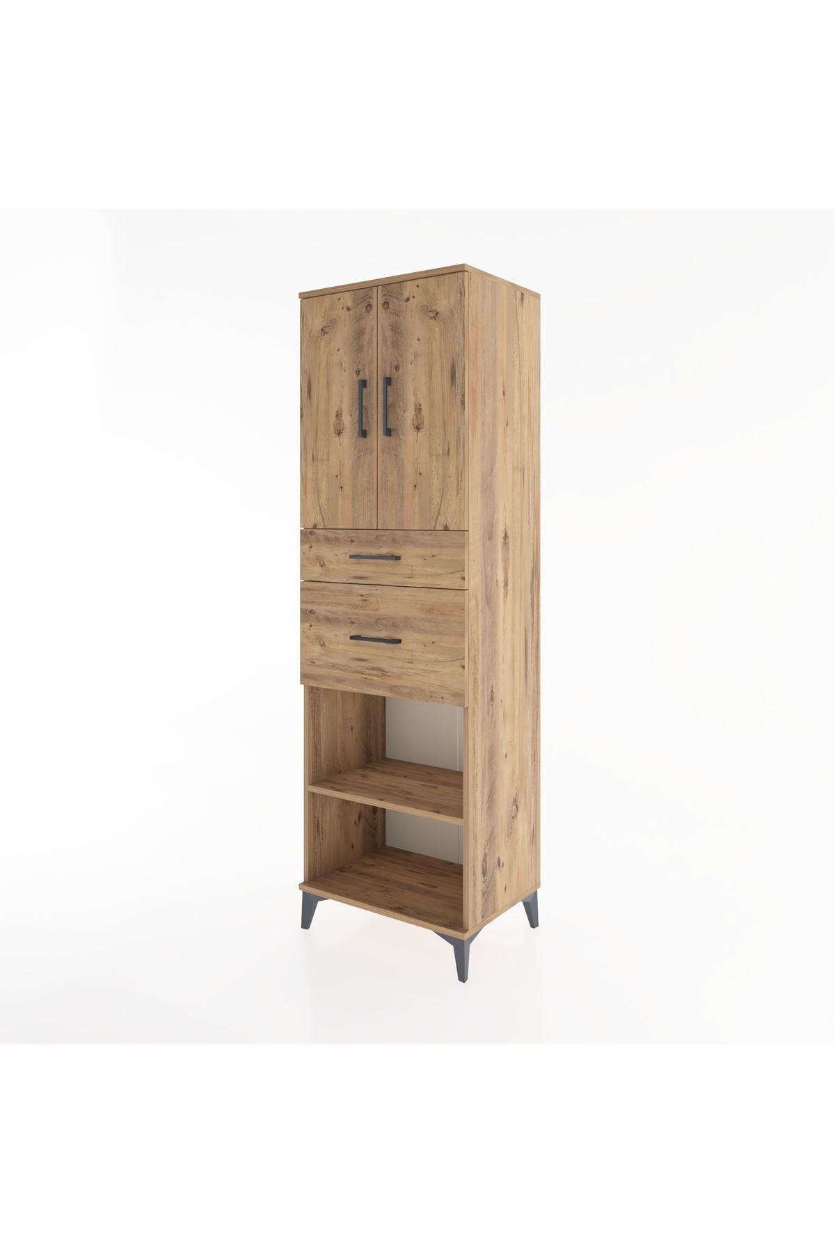 Hyperion Dolap 4 Raflı 2 Çekmeceli 2 Kapaklı 60x44x195 Çam-Çam