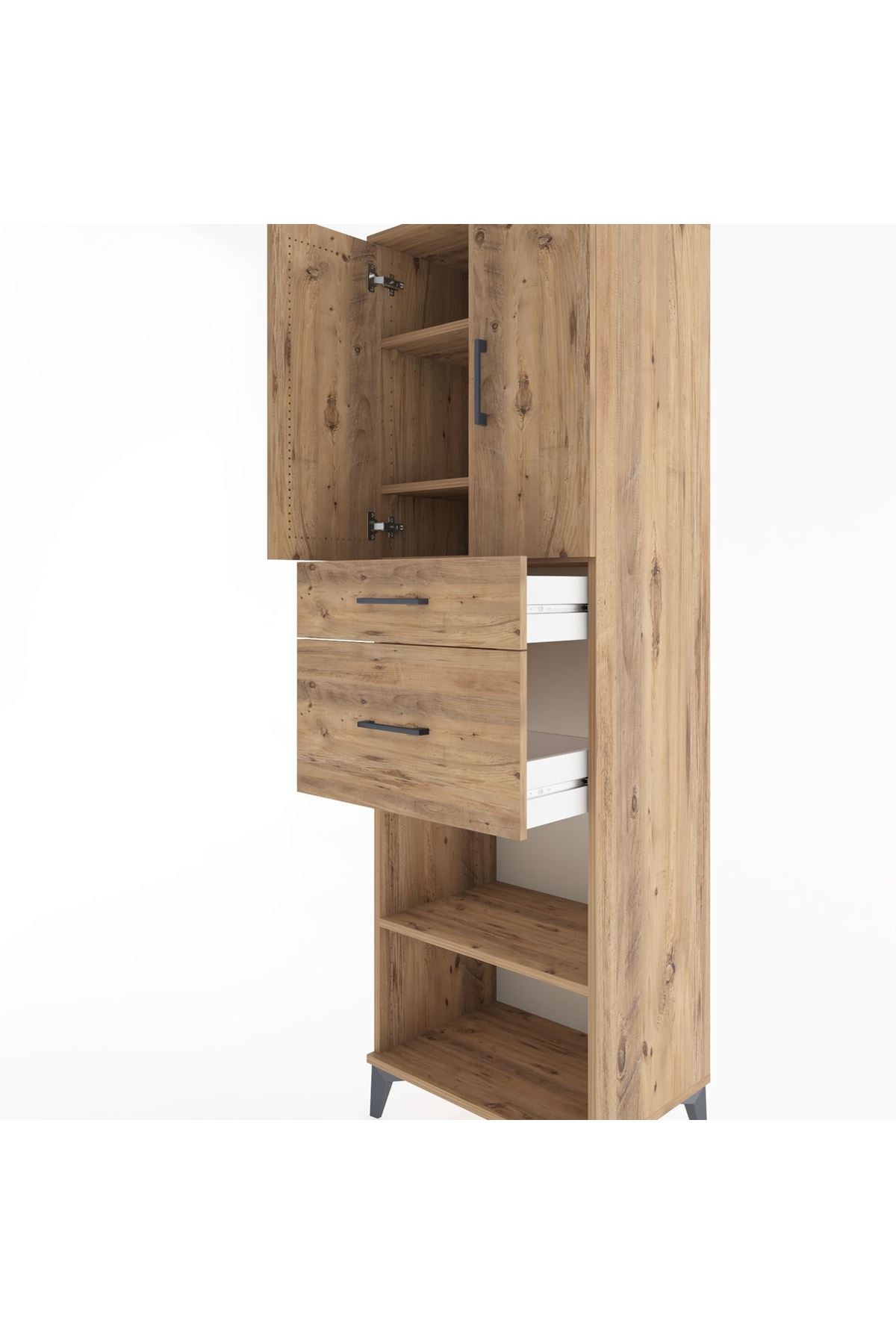 Hyperion Dolap 4 Raflı 2 Çekmeceli 2 Kapaklı 60x44x195 Çam-Çam