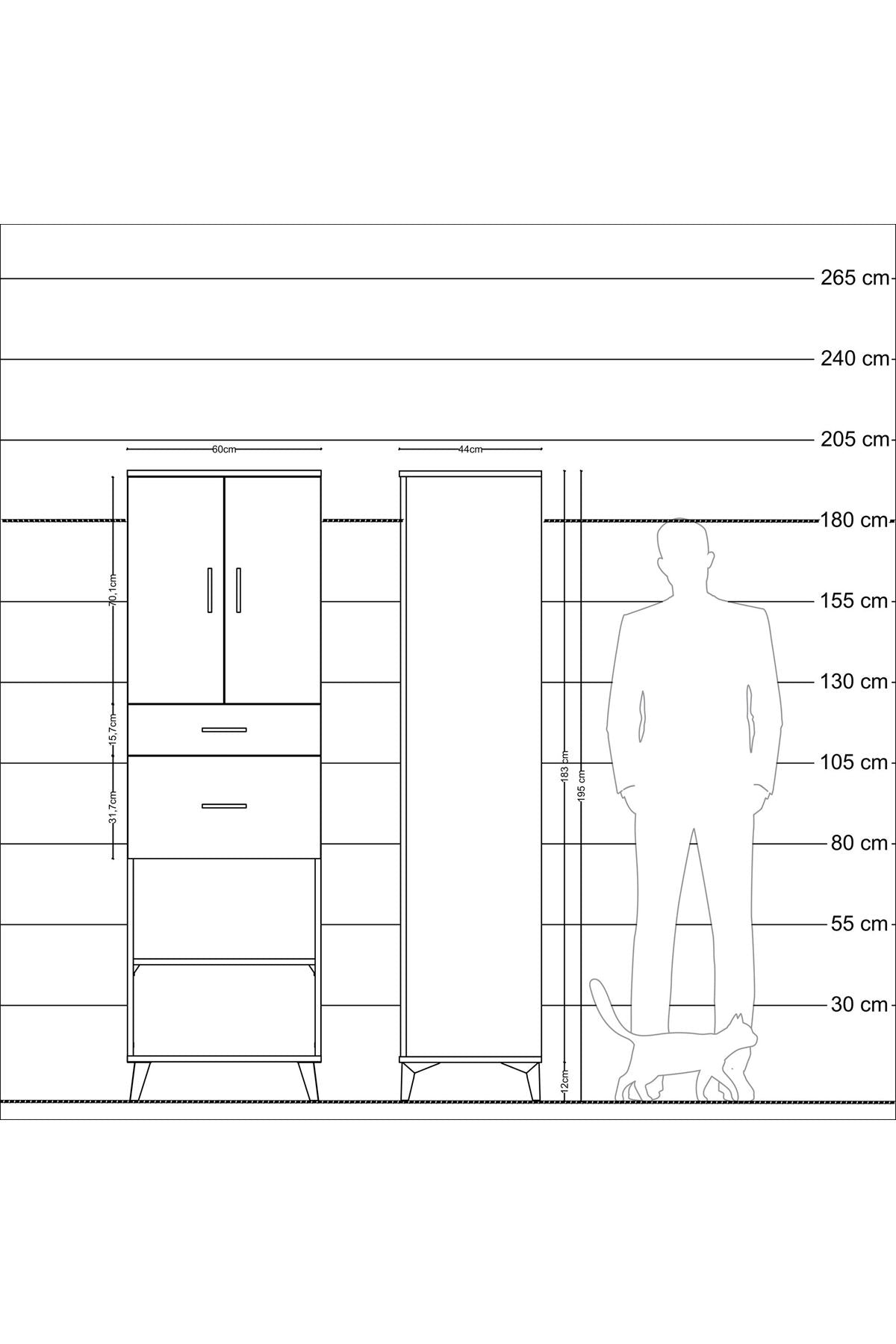 Hyperion Dolap 4 Raflı 2 Çekmeceli 2 Kapaklı 60x44x195 Çam-Çam
