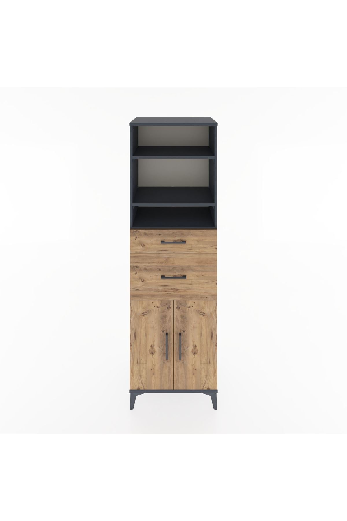 Hyperion Dolap 4 Raflı 2 Çekmeceli 2 Kapaklı 60x44x195 Antrasit-Çam