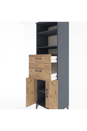Hyperion Dolap 4 Raflı 2 Çekmeceli 2 Kapaklı 60x44x195 Antrasit-Çam