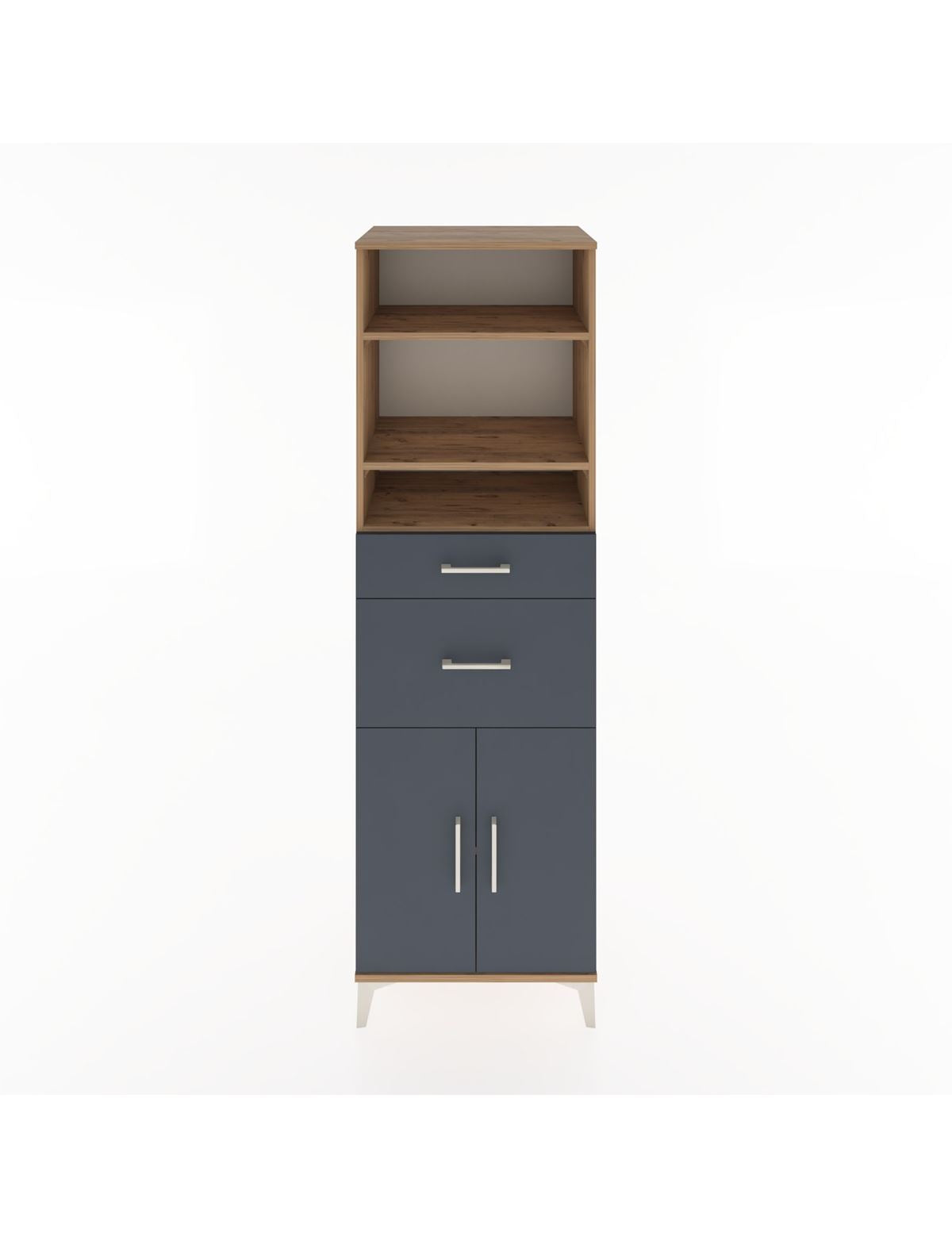 Hyperion Dolap 4 Raflı 2 Çekmeceli 2 Kapaklı 60x44x195 Çam-Antrasit