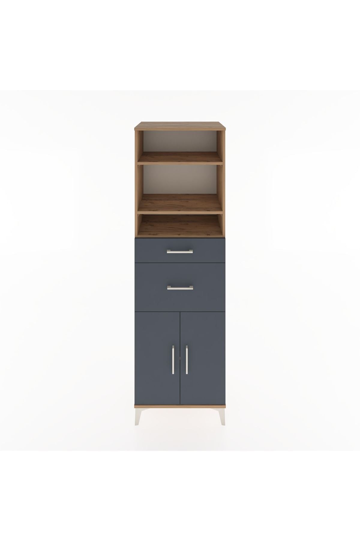 Hyperion Dolap 4 Raflı 2 Çekmeceli 2 Kapaklı 60x44x195 Çam-Antrasit