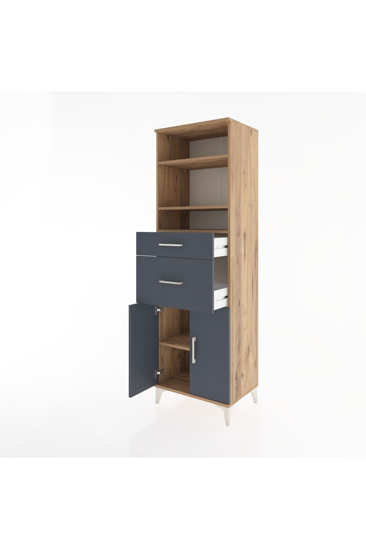 Hyperion Dolap 4 Raflı 2 Çekmeceli 2 Kapaklı 60x44x195 Çam-Antrasit