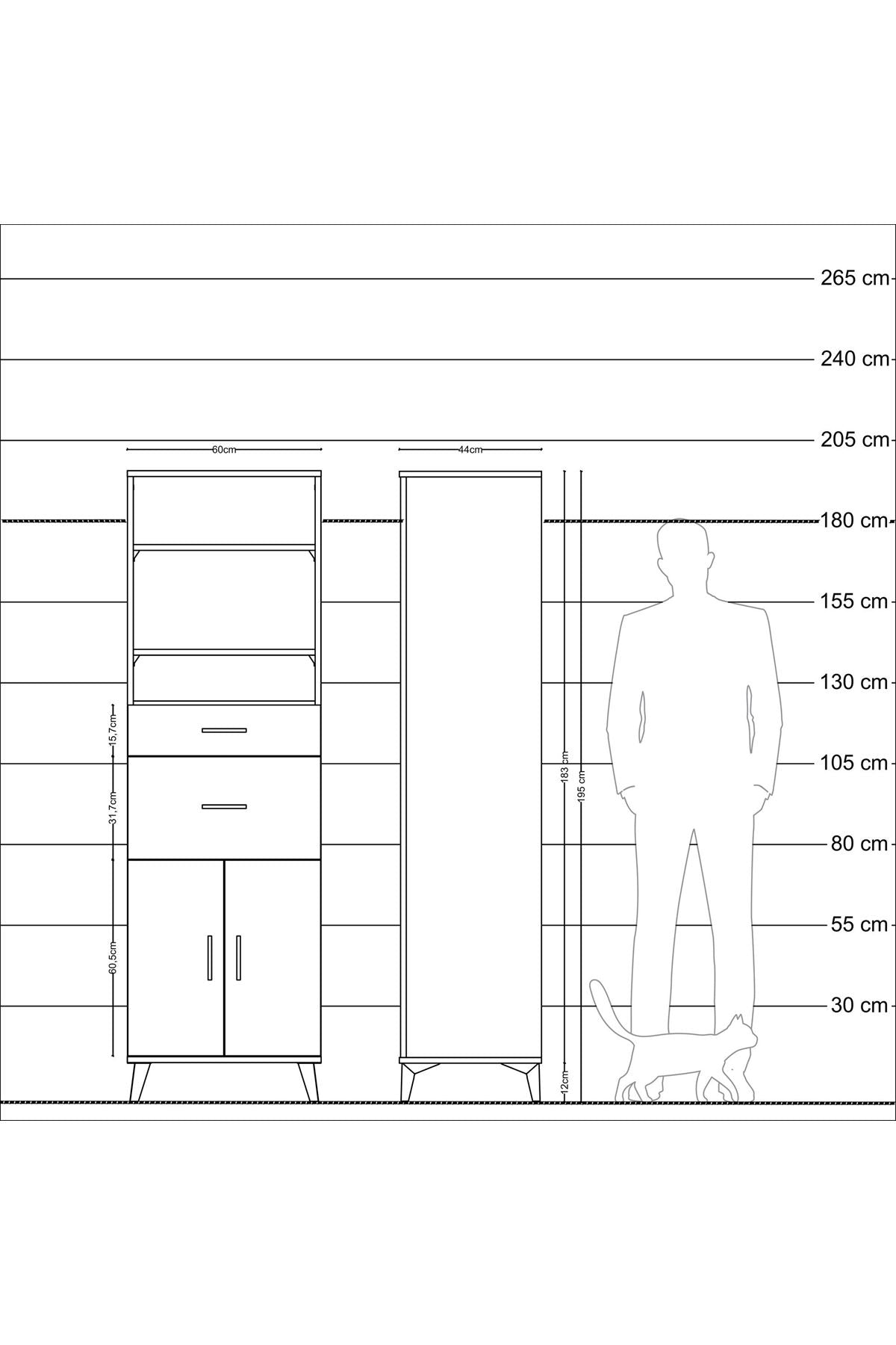 Hyperion Dolap 4 Raflı 2 Çekmeceli 2 Kapaklı 60x44x195 Çam-Çam