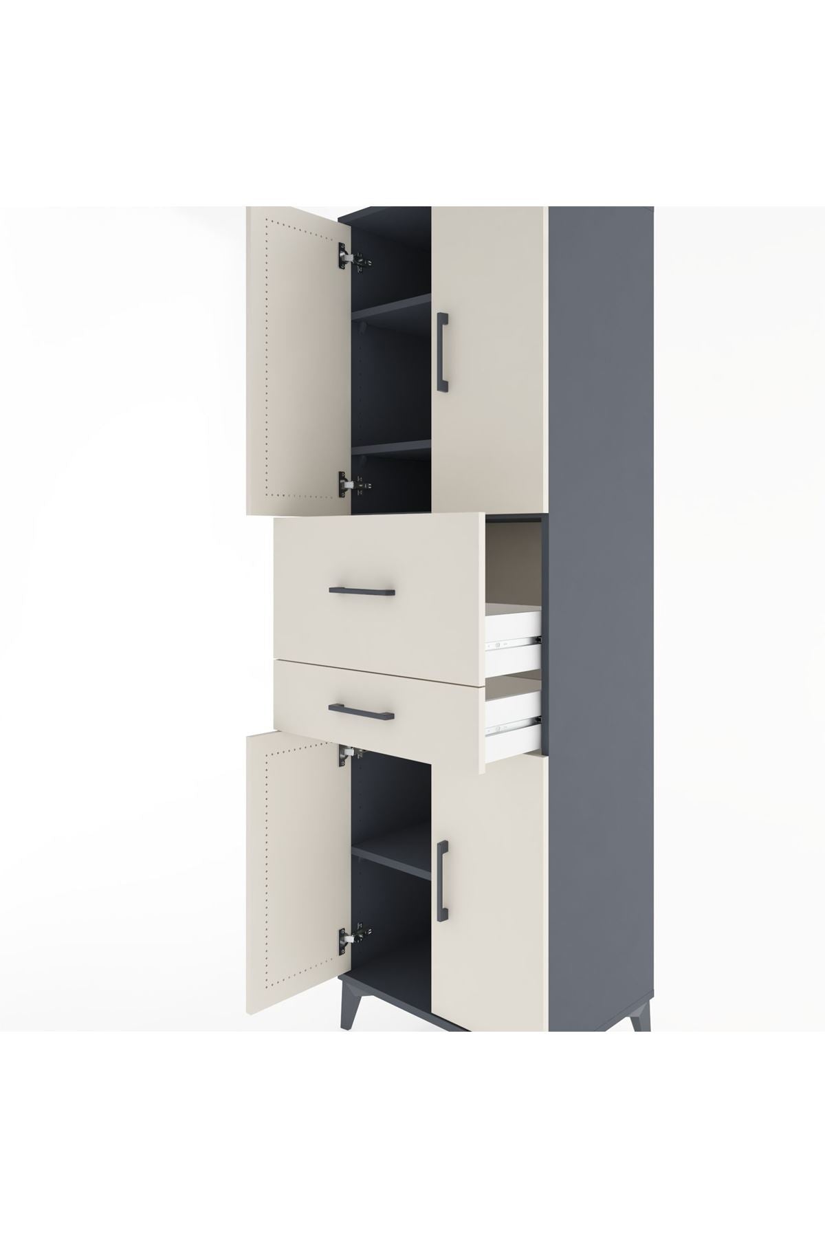 Hyperion Dolap 4 Raflı 2 Çekmeceli 4 Kapaklı 60x44x195 Antrasit-Aytaşı