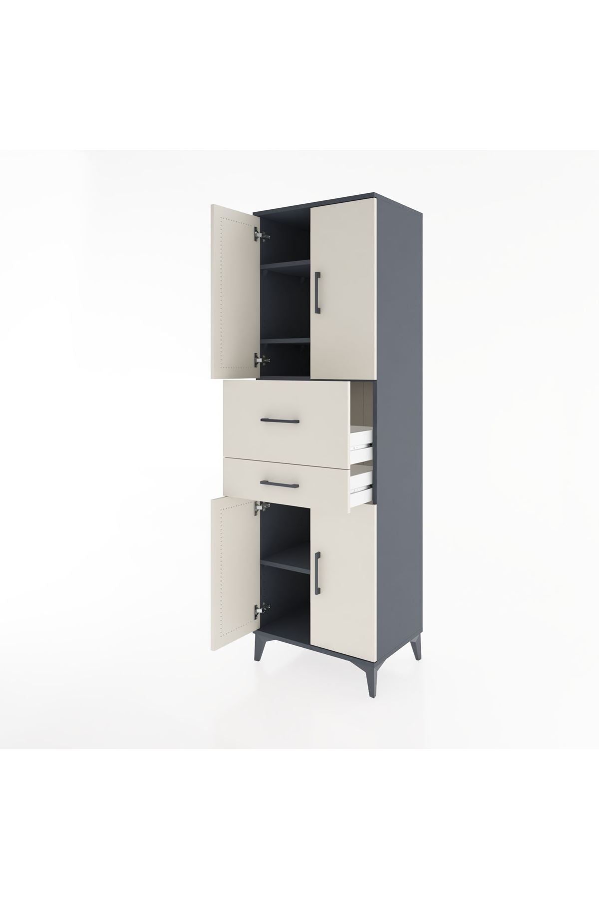 Hyperion Dolap 4 Raflı 2 Çekmeceli 4 Kapaklı 60x44x195 Antrasit-Aytaşı