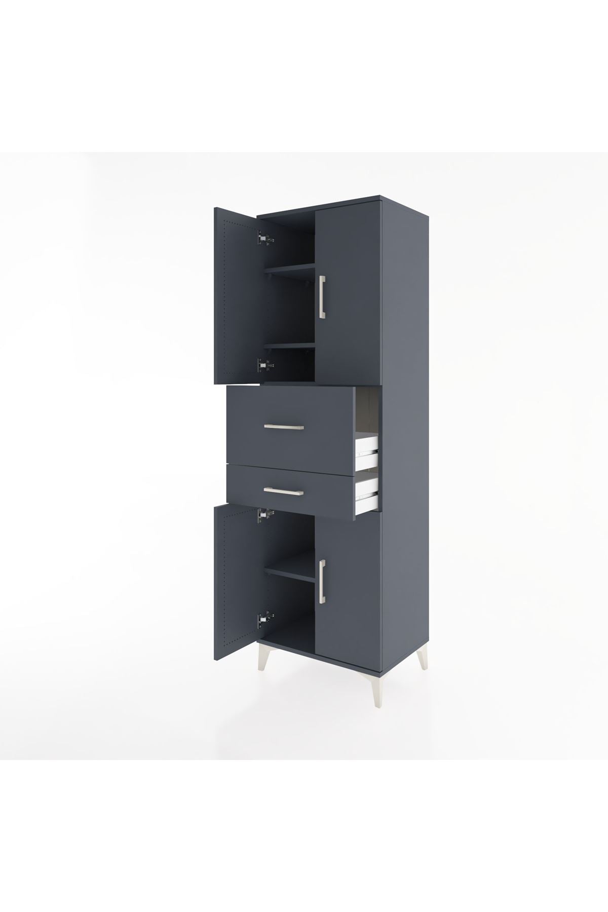 Hyperion Dolap 4 Raflı 2 Çekmeceli 4 Kapaklı 60x44x195 Antrasit-Antrasit