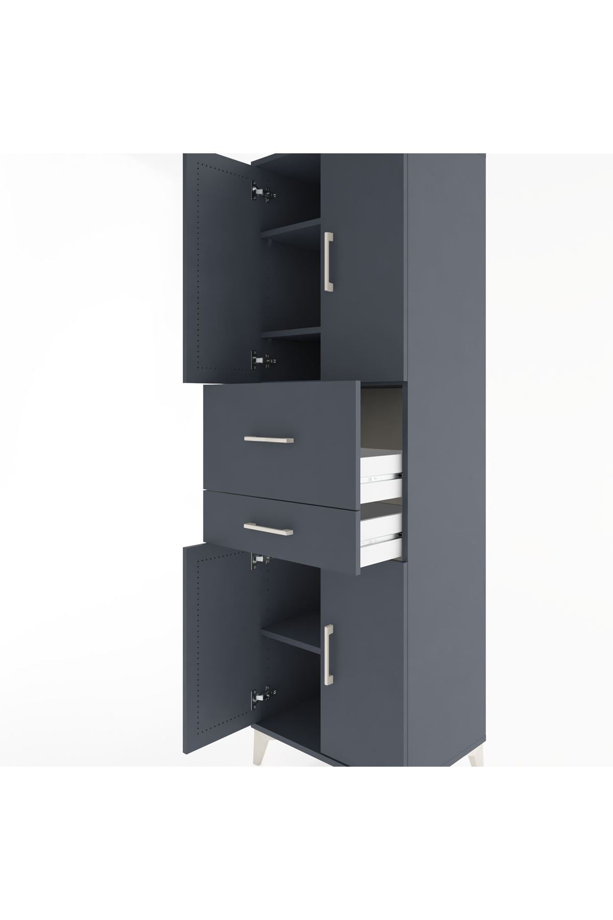 Hyperion Dolap 4 Raflı 2 Çekmeceli 4 Kapaklı 60x44x195 Antrasit-Antrasit
