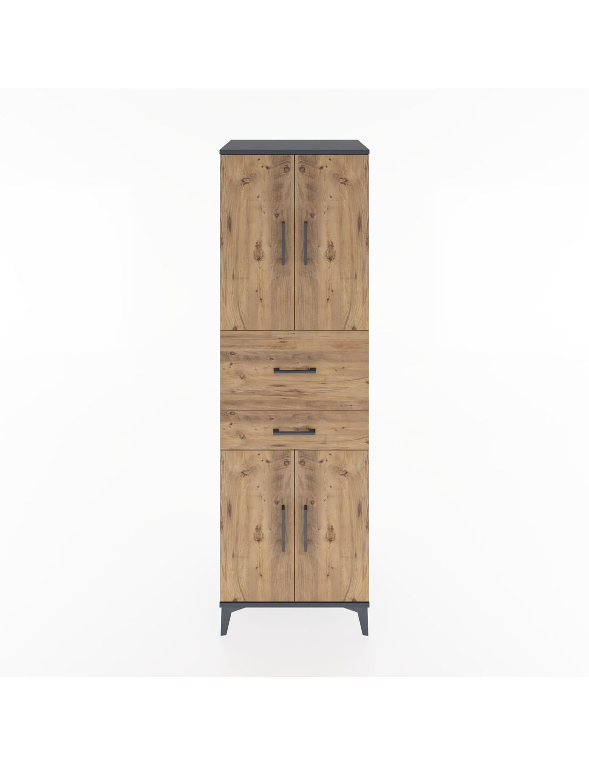 Hyperion Dolap 4 Raflı 2 Çekmeceli 4 Kapaklı 60x44x195 Antrasit-Çam