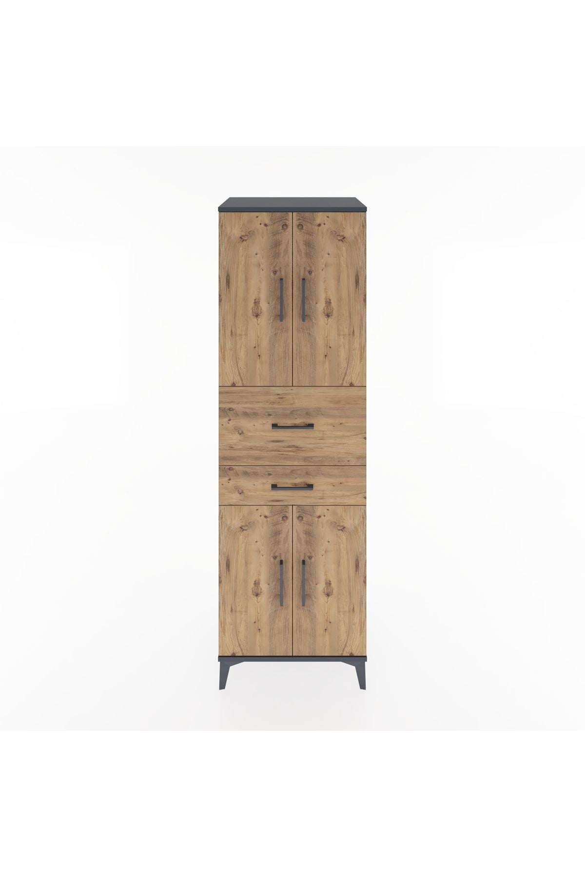 Hyperion Dolap 4 Raflı 2 Çekmeceli 4 Kapaklı 60x44x195 Antrasit-Çam