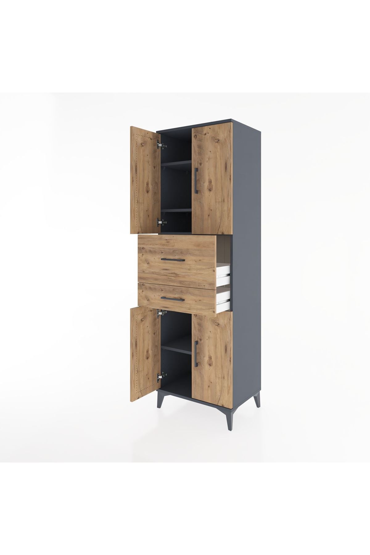 Hyperion Dolap 4 Raflı 2 Çekmeceli 4 Kapaklı 60x44x195 Antrasit-Çam