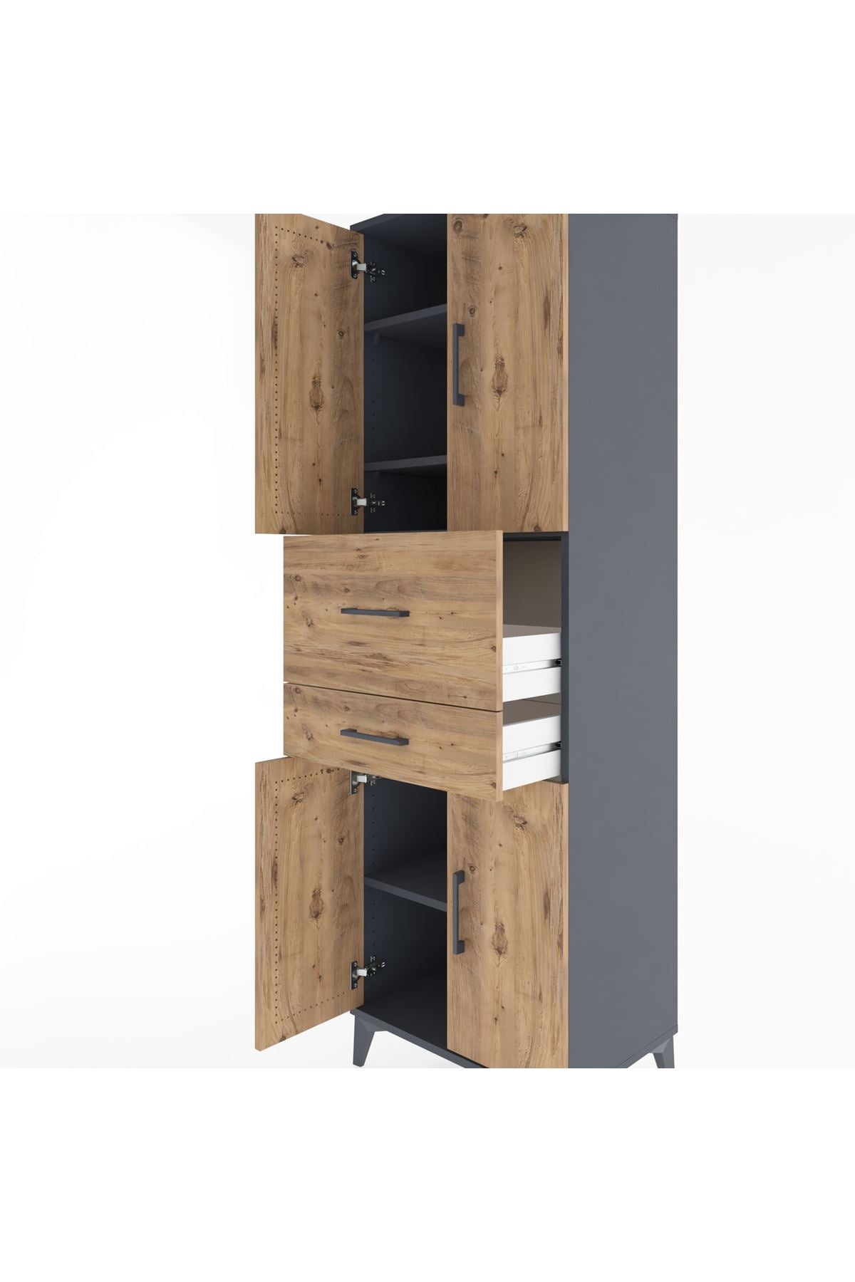 Hyperion Dolap 4 Raflı 2 Çekmeceli 4 Kapaklı 60x44x195 Antrasit-Çam