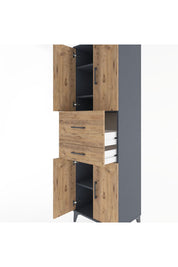 Hyperion Dolap 4 Raflı 2 Çekmeceli 4 Kapaklı 60x44x195 Antrasit-Çam