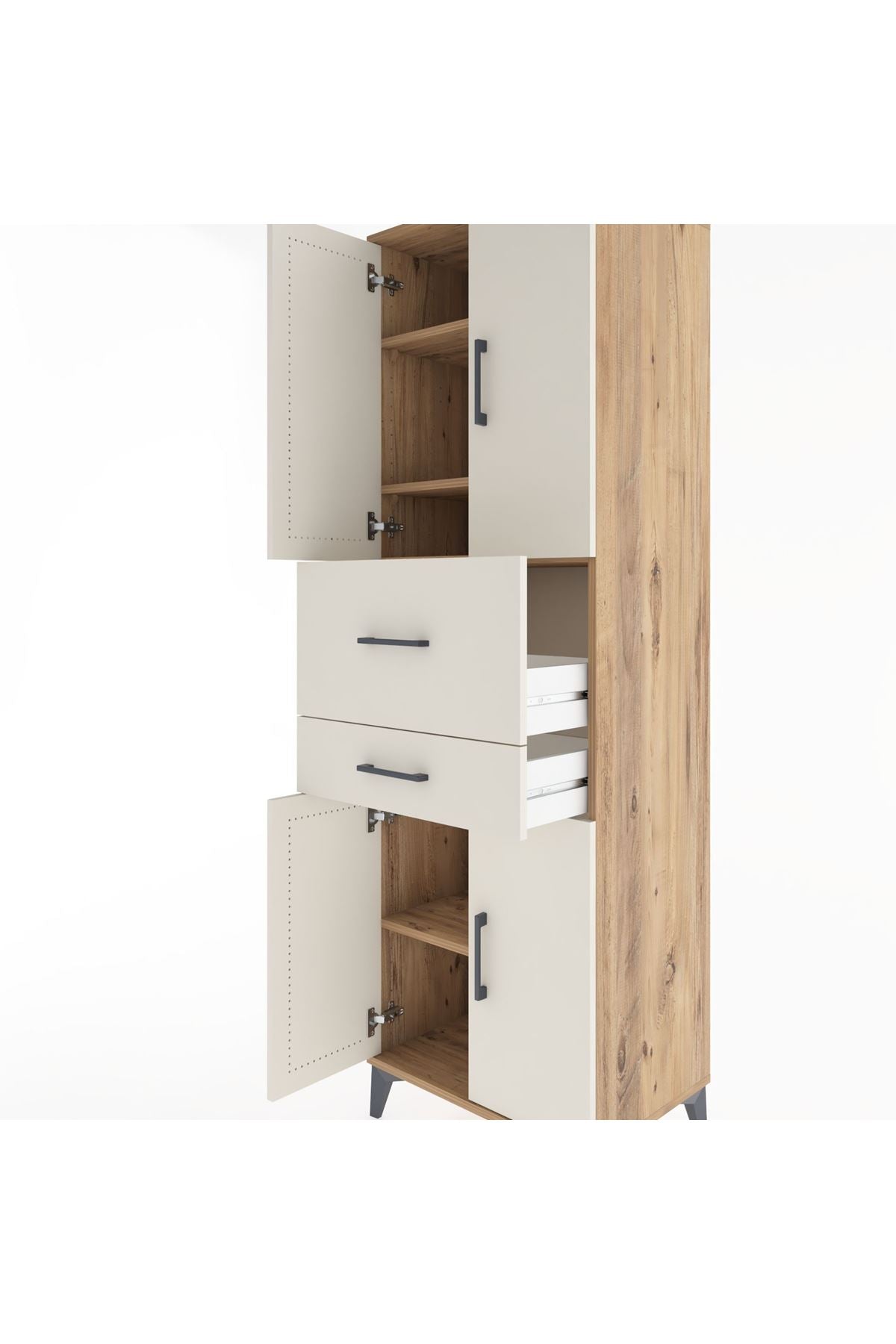 Hyperion Dolap 4 Raflı 2 Çekmeceli 4 Kapaklı 60x44x195 Çam-Aytaşı