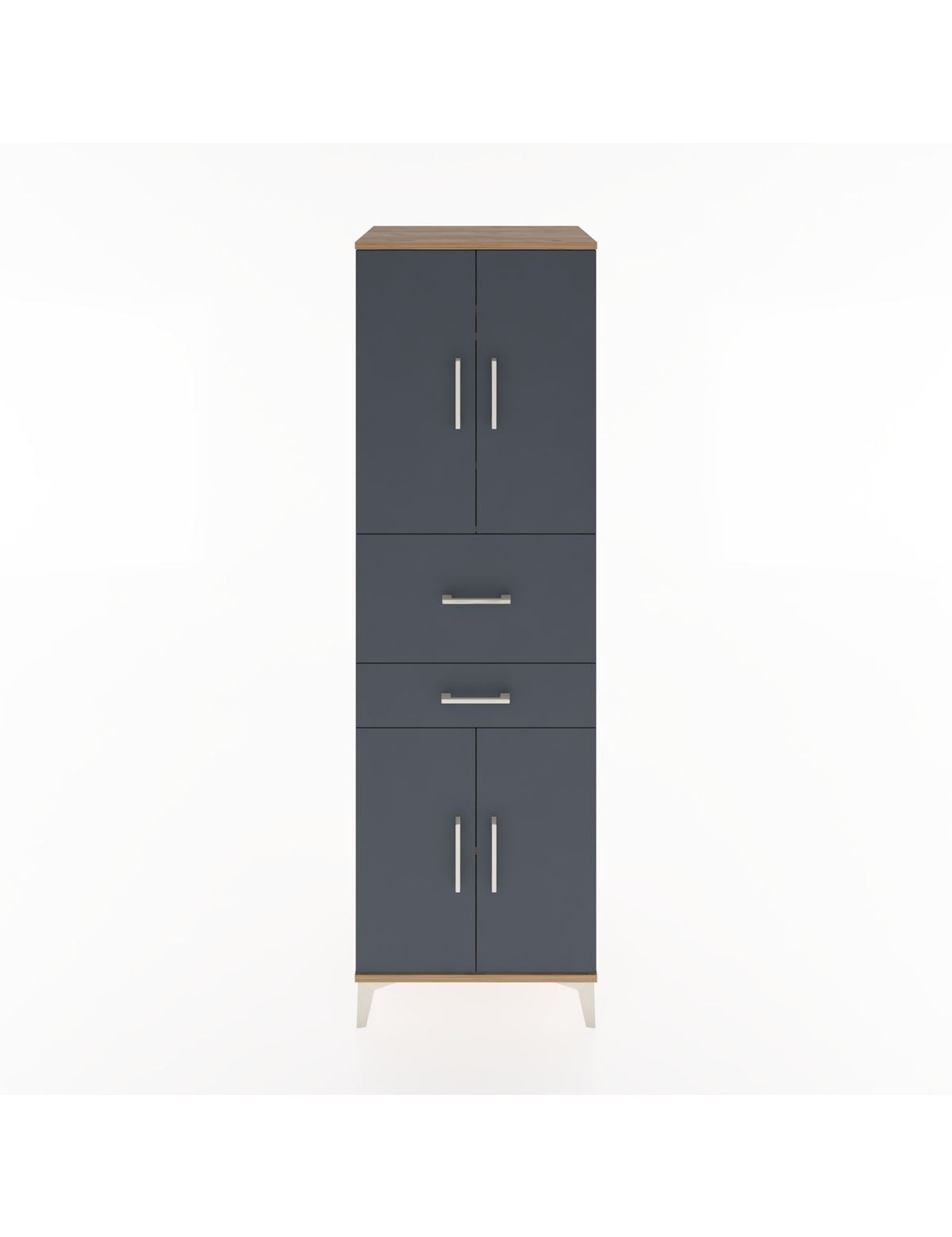 Hyperion Dolap 4 Raflı 2 Çekmeceli 4 Kapaklı 60x44x195 Çam-Antrasit