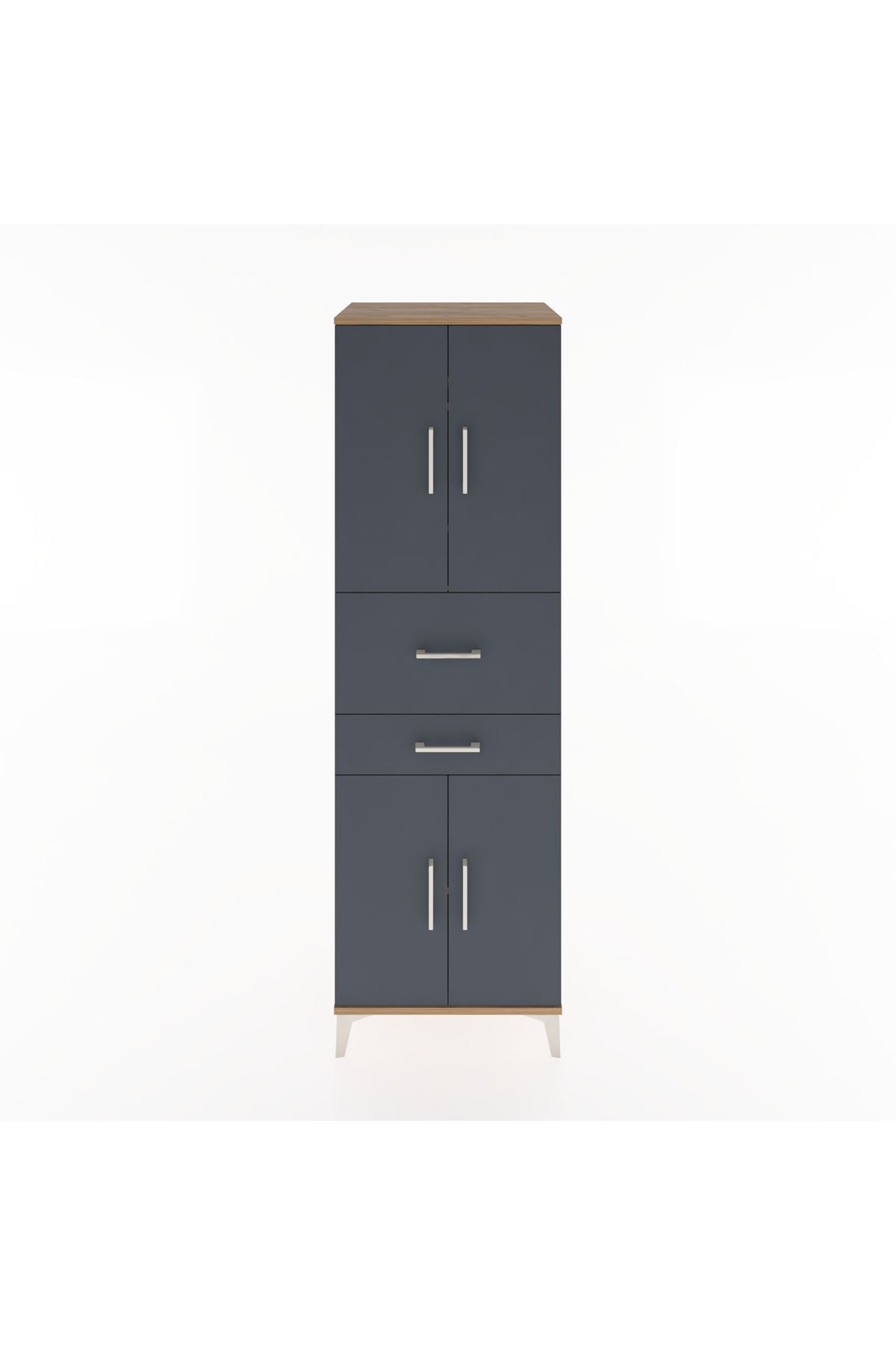 Hyperion Dolap 4 Raflı 2 Çekmeceli 4 Kapaklı 60x44x195 Çam-Antrasit