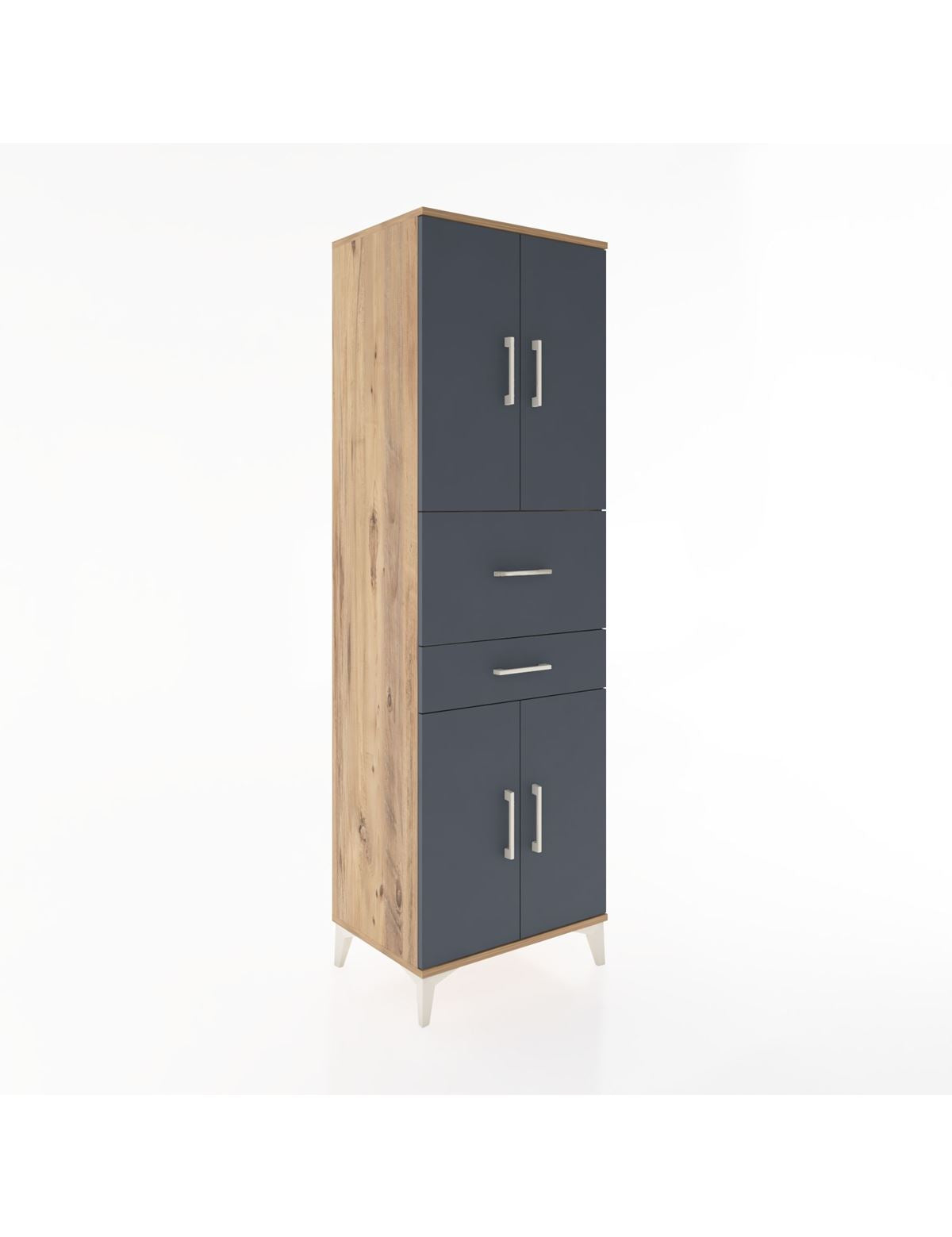 Hyperion Dolap 4 Raflı 2 Çekmeceli 4 Kapaklı 60x44x195 Çam-Antrasit