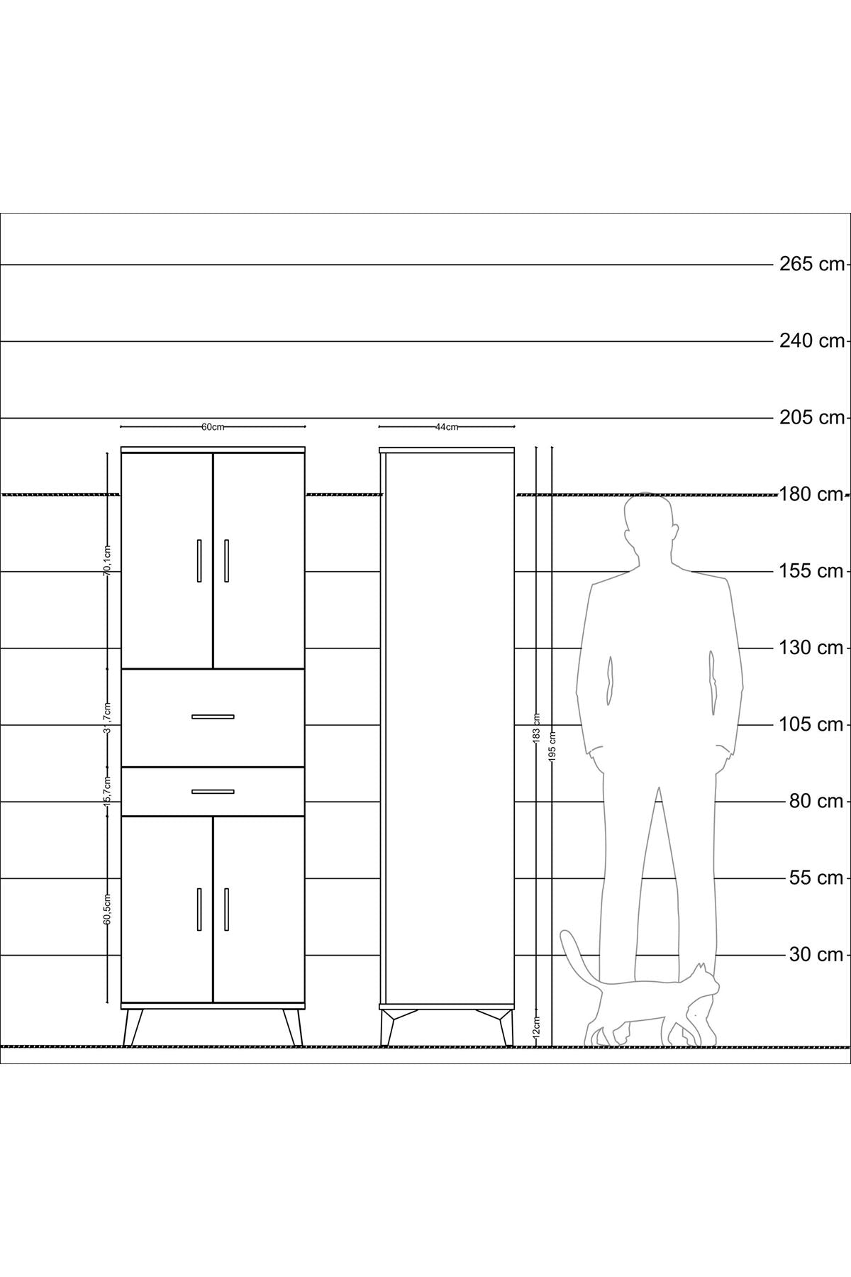 Hyperion Dolap 4 Raflı 2 Çekmeceli 4 Kapaklı 60x44x195 Çam-Aytaşı