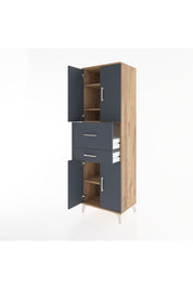 Hyperion Dolap 4 Raflı 2 Çekmeceli 4 Kapaklı 60x44x195 Çam-Antrasit