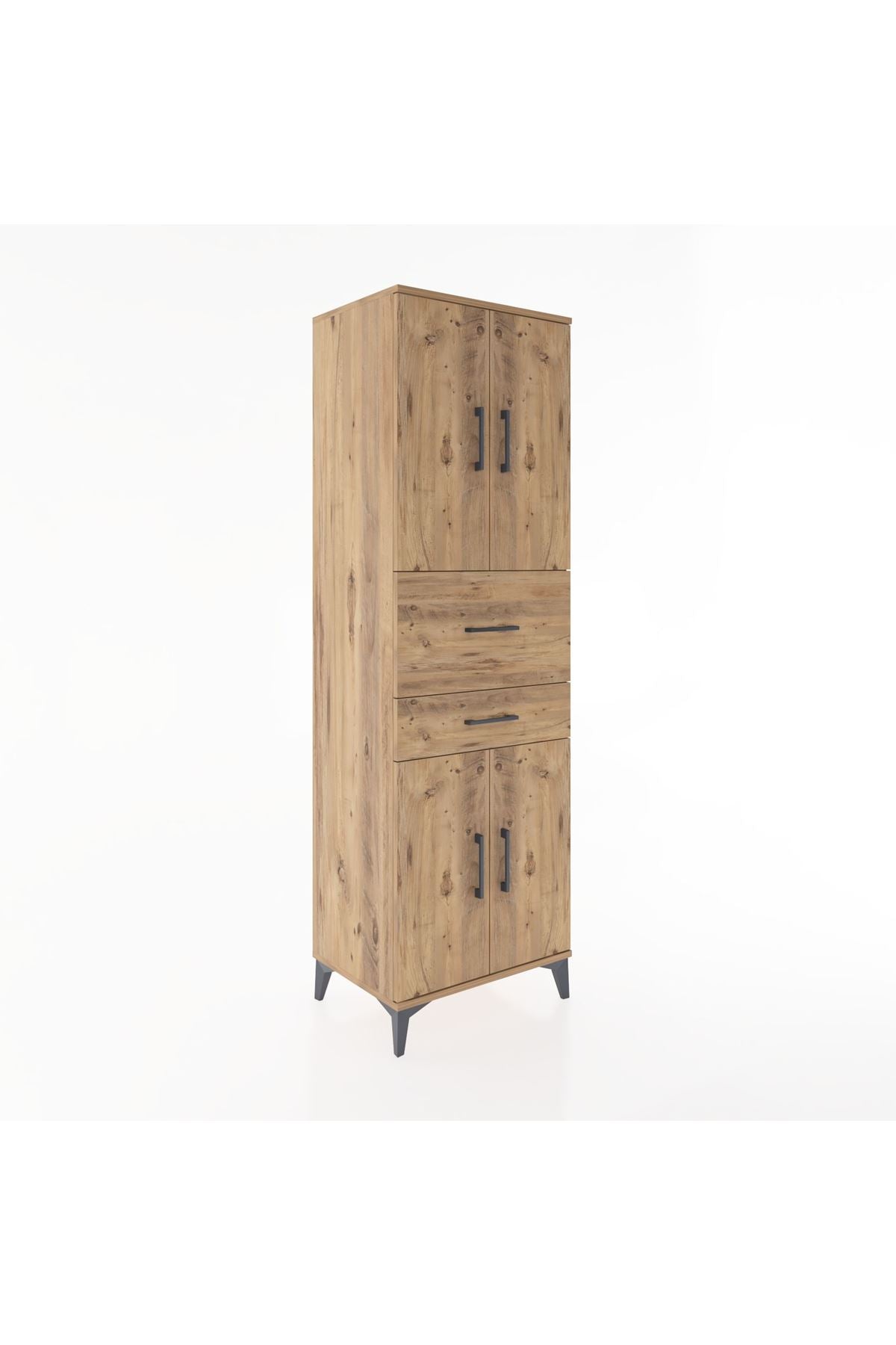 Hyperion Dolap 4 Raflı 2 Çekmeceli 4 Kapaklı 60x44x195 Çam-Çam