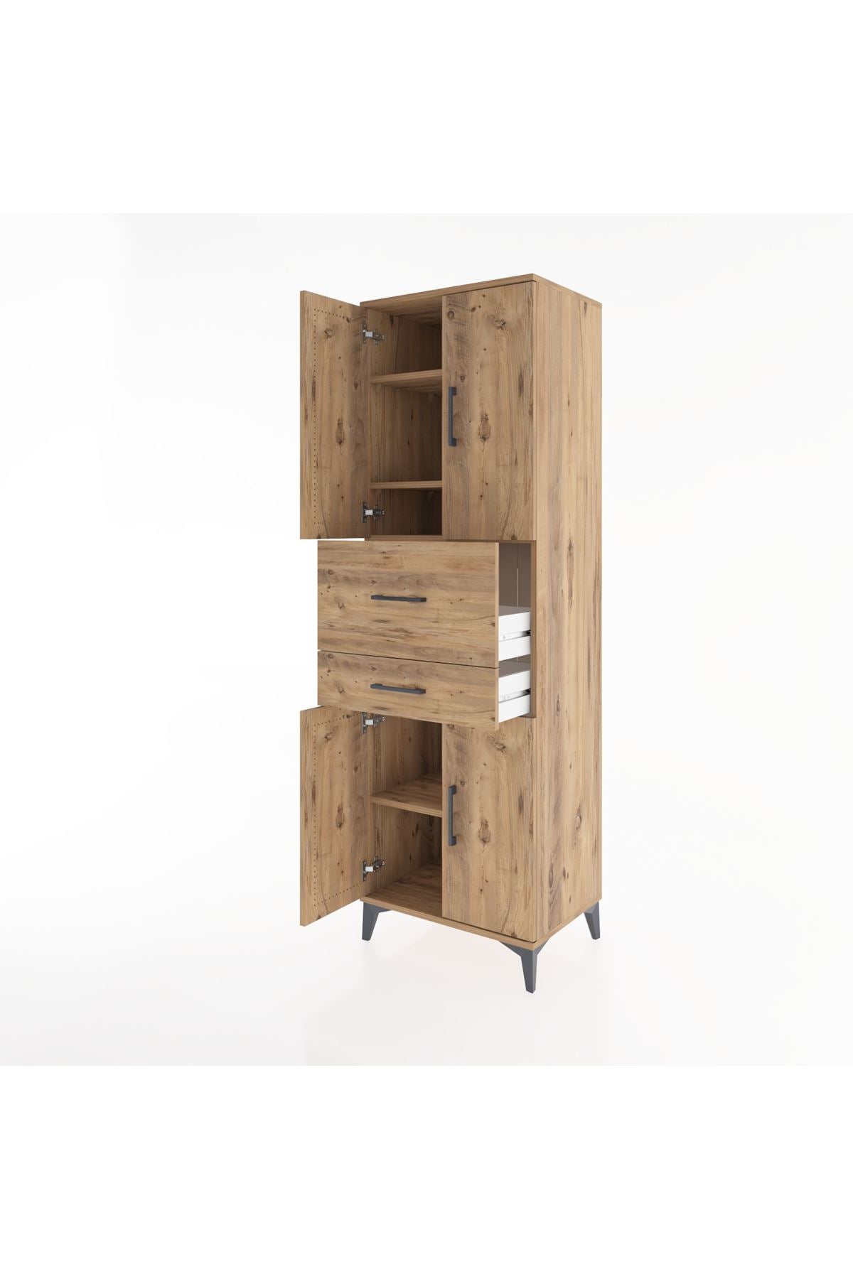 Hyperion Dolap 4 Raflı 2 Çekmeceli 4 Kapaklı 60x44x195 Çam-Çam