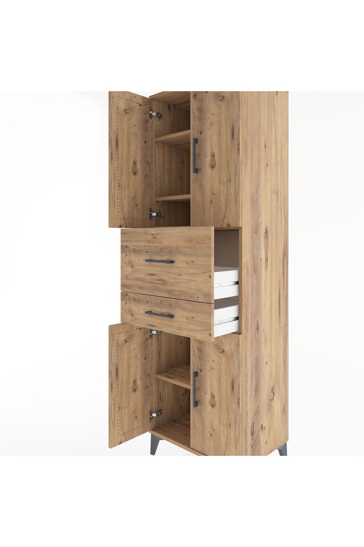 Hyperion Dolap 4 Raflı 2 Çekmeceli 4 Kapaklı 60x44x195 Çam-Çam