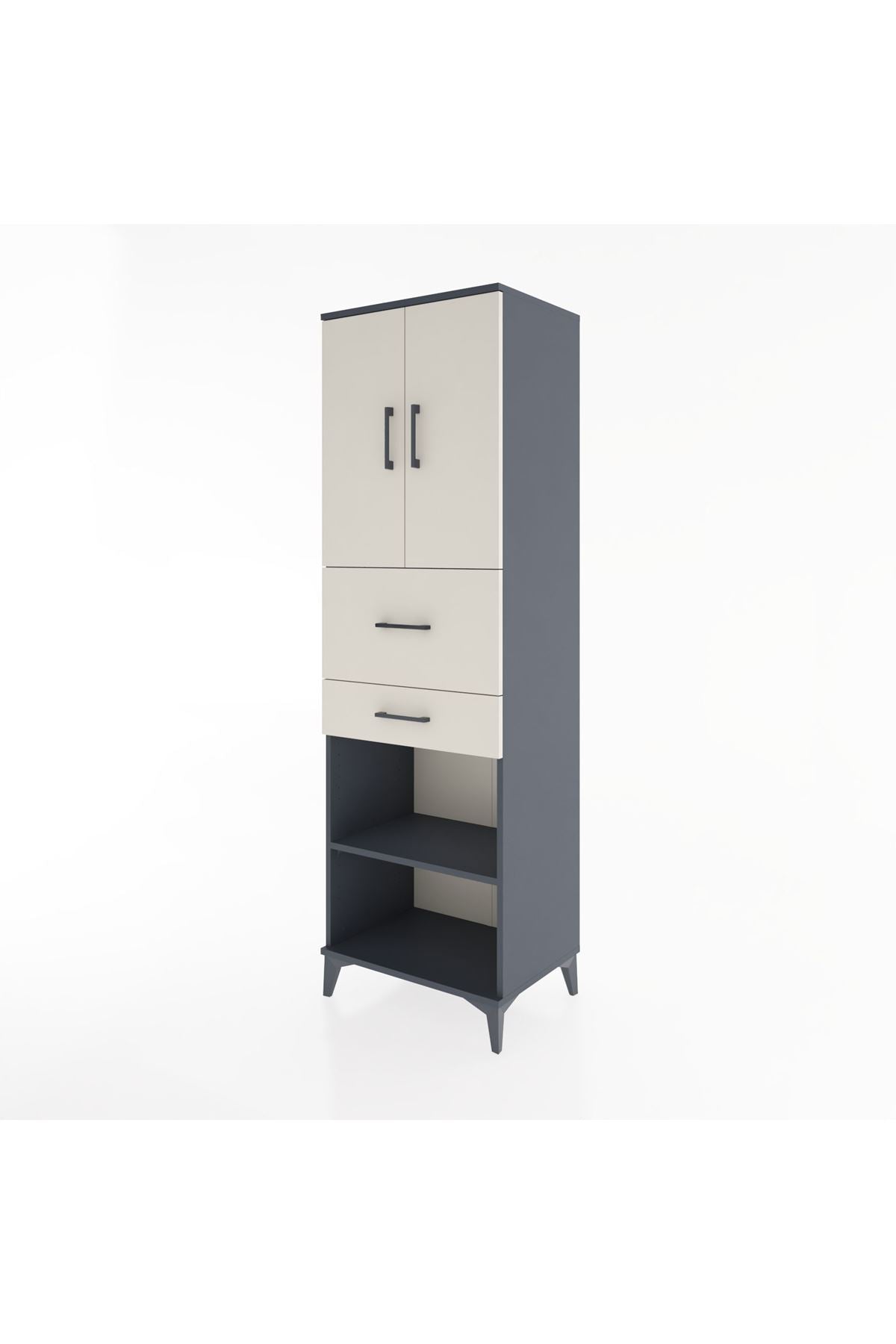 Hyperion Dolap 4 Raflı 2 Çekmeceli 2 Kapaklı 60x44x195 Antrasit-Aytaşı