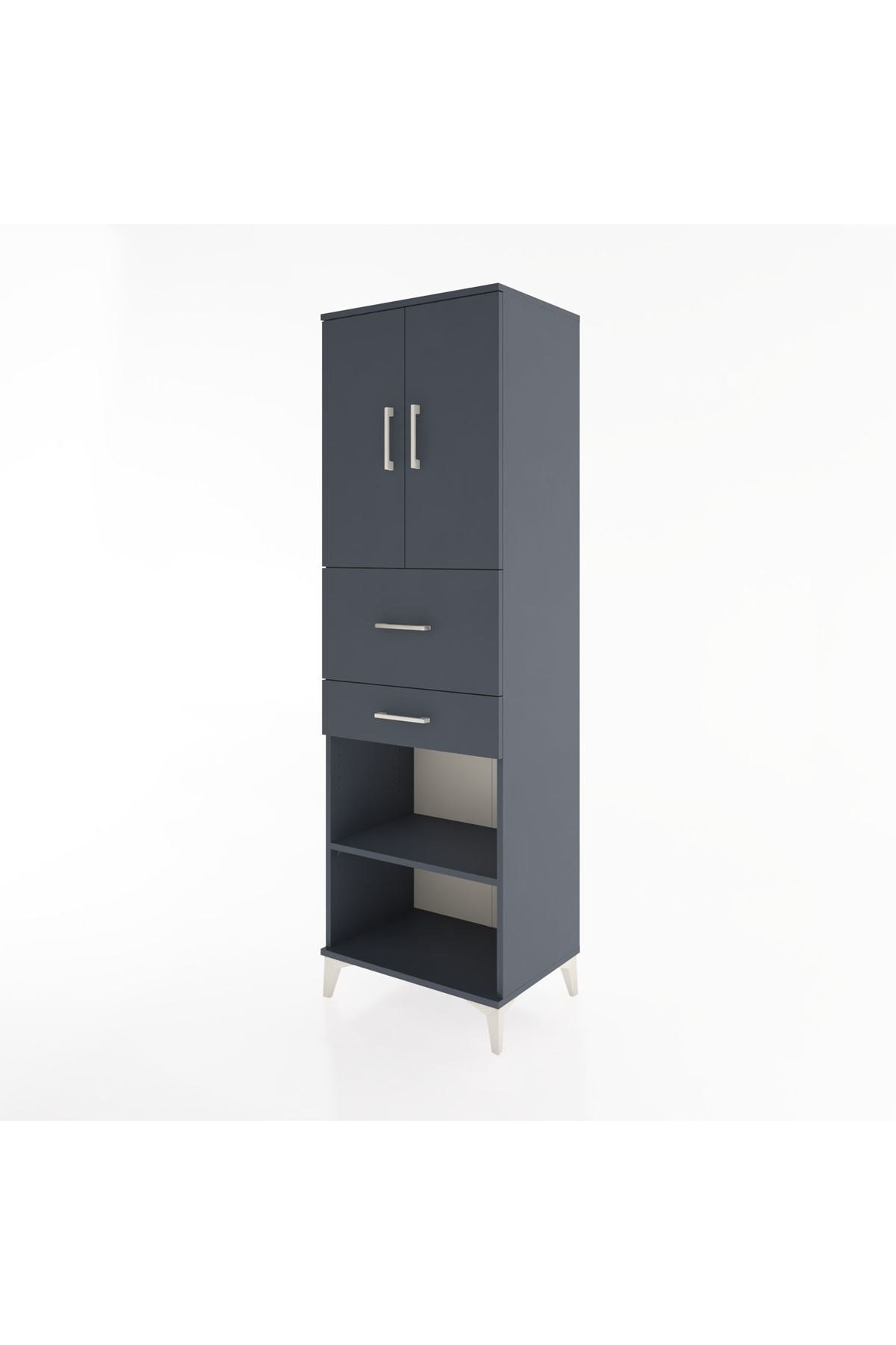 Hyperion Dolap 4 Raflı 2 Çekmeceli 2 Kapaklı 60x44x195 Antrasit-Antrasit