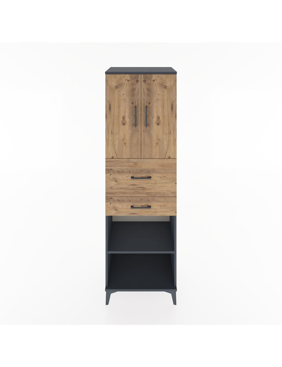 Hyperion Dolap 4 Raflı 2 Çekmeceli 2 Kapaklı 60x44x195 Antrasit-Çam